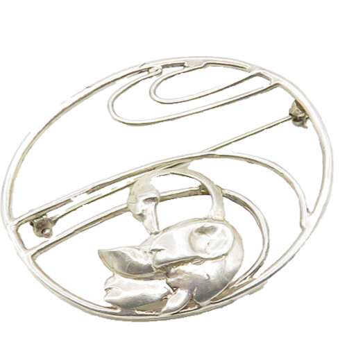 SUSAN FOSTER 925 Sterling Silver  Vintage Shiny Swan Motif Brooch Pin  BP7065