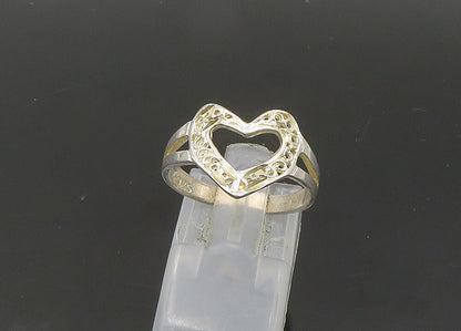 925 Sterling Silver  Vintage Diamond Cut Love Heart Band Ring Sz 7  RG21640
