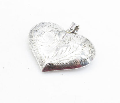 925 Sterling Silver  Vintage Shiny Floral Vine Love Heart Pendant  PT5154
