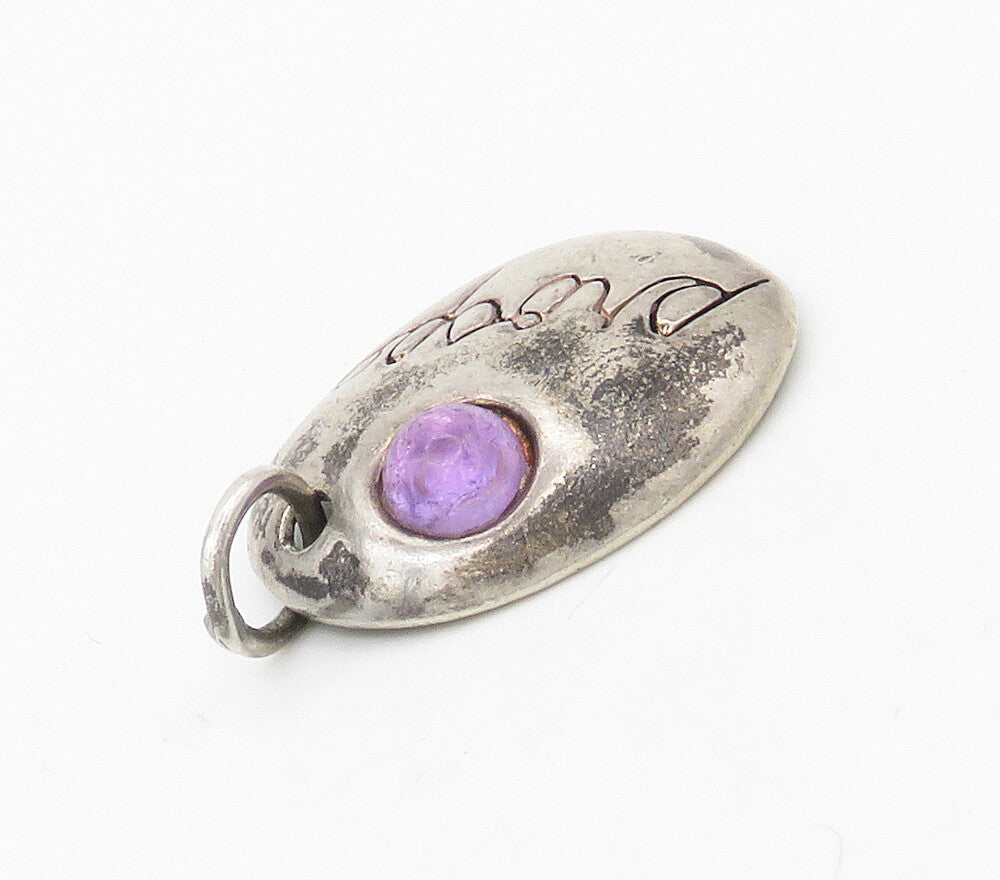 SHUBE 925 Sterling Silver  Vintage Amethyst Prosper Etched Pendant  PT13037