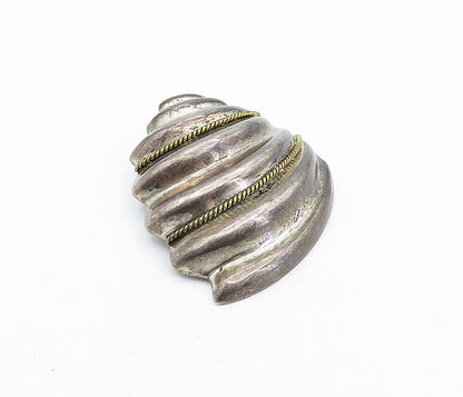 MEXICO 925 Sterling Silver  Vintage 2 Tone Fluted Rope Twist Brooch Pin BP1556