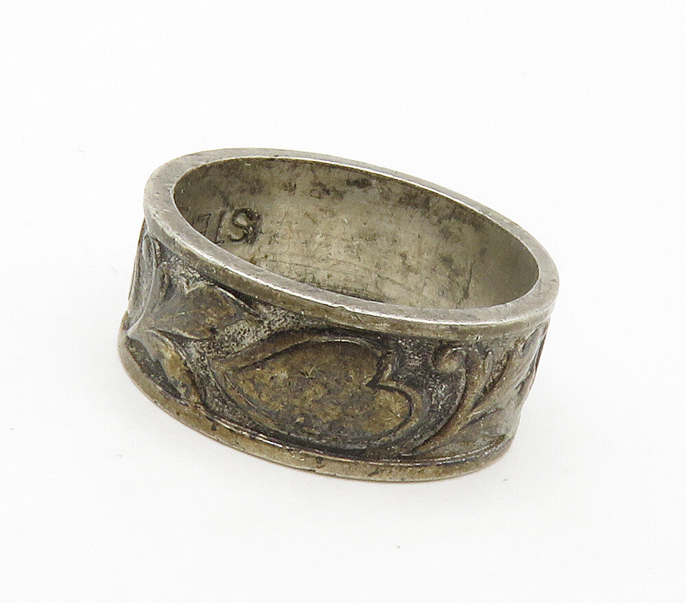 CLARK & COOMBS 925 Silver  Vintage Dark Tone Floral Band Ring Sz 5  RG16557