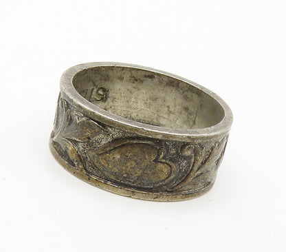 CLARK & COOMBS 925 Silver  Vintage Dark Tone Floral Band Ring Sz 5  RG16557