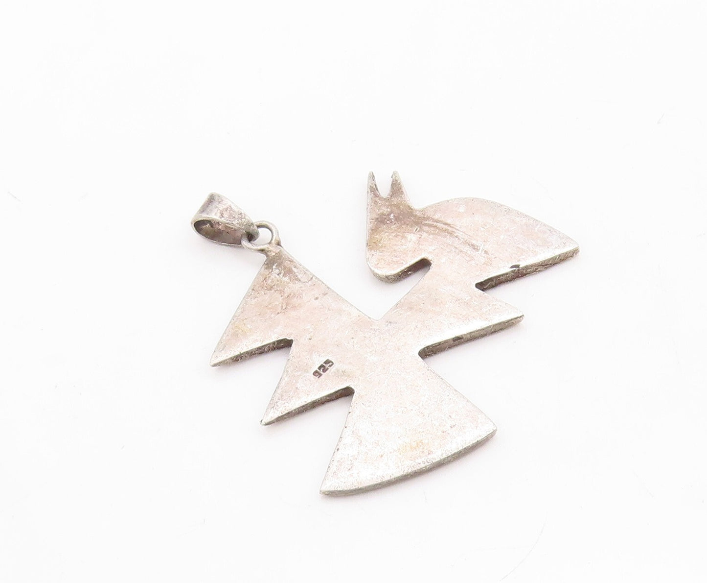 925 Sterling Silver Vintage Pendant Dark Tone Designer Etched Bird  PT23733
