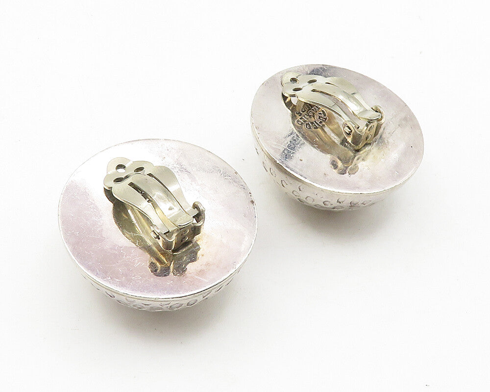 MEXICO 925 Silver  Vintage Spotted Hollow Dome Non Pierce Earrings  EG5648