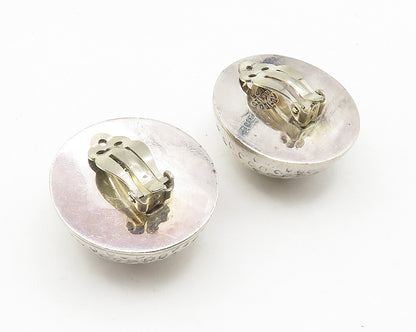 MEXICO 925 Silver  Vintage Spotted Hollow Dome Non Pierce Earrings  EG5648