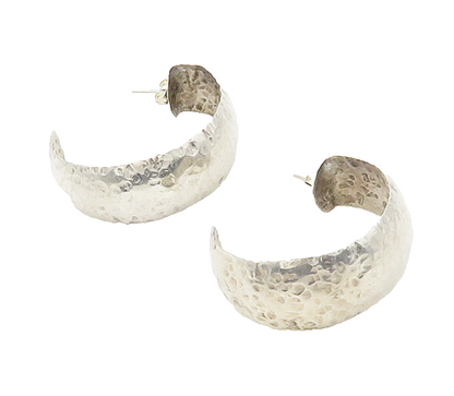 925 Sterling Silver  Vintage Shiny Hammered Round JHoop Earrings  EG9368