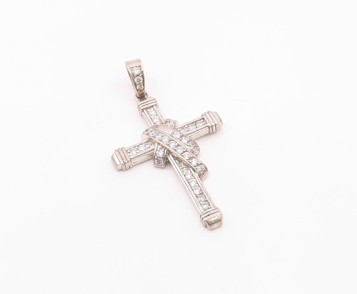 925 Silver  Vintage Cubic Zirconia Wrapped Religious Cross Pendant  PT20499