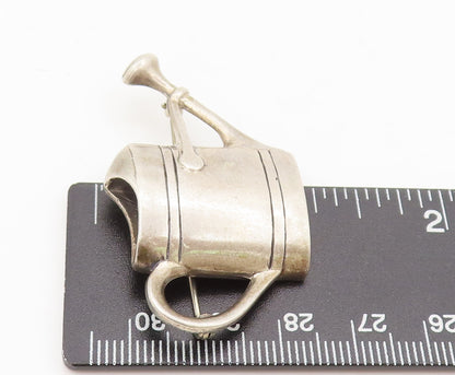 HAND & HAMMER 925 Silver  Vintage Plant Watering Can Solid Brooch Pin  BP10476