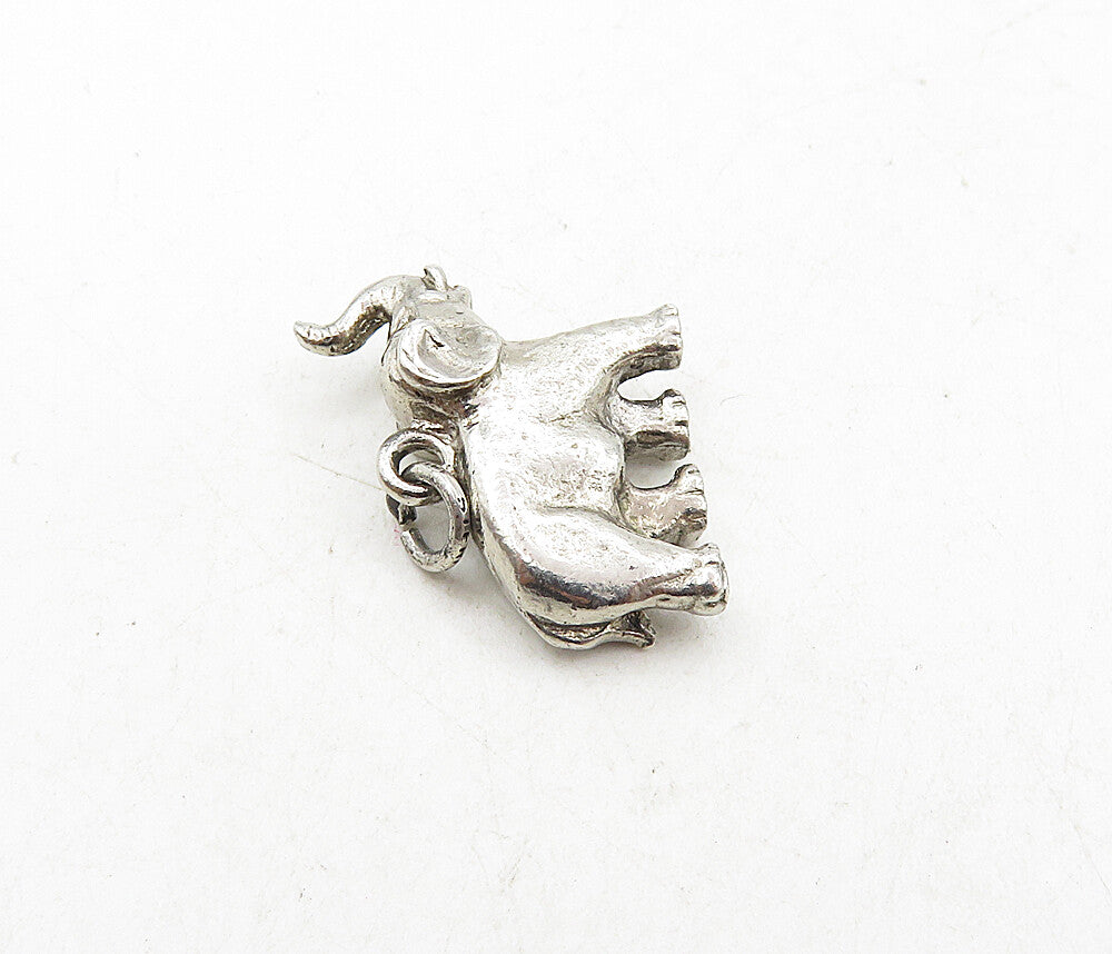 925 Sterling Silver  Vintage Petite Dark Tone Elephant Motif Pendant  PT6942