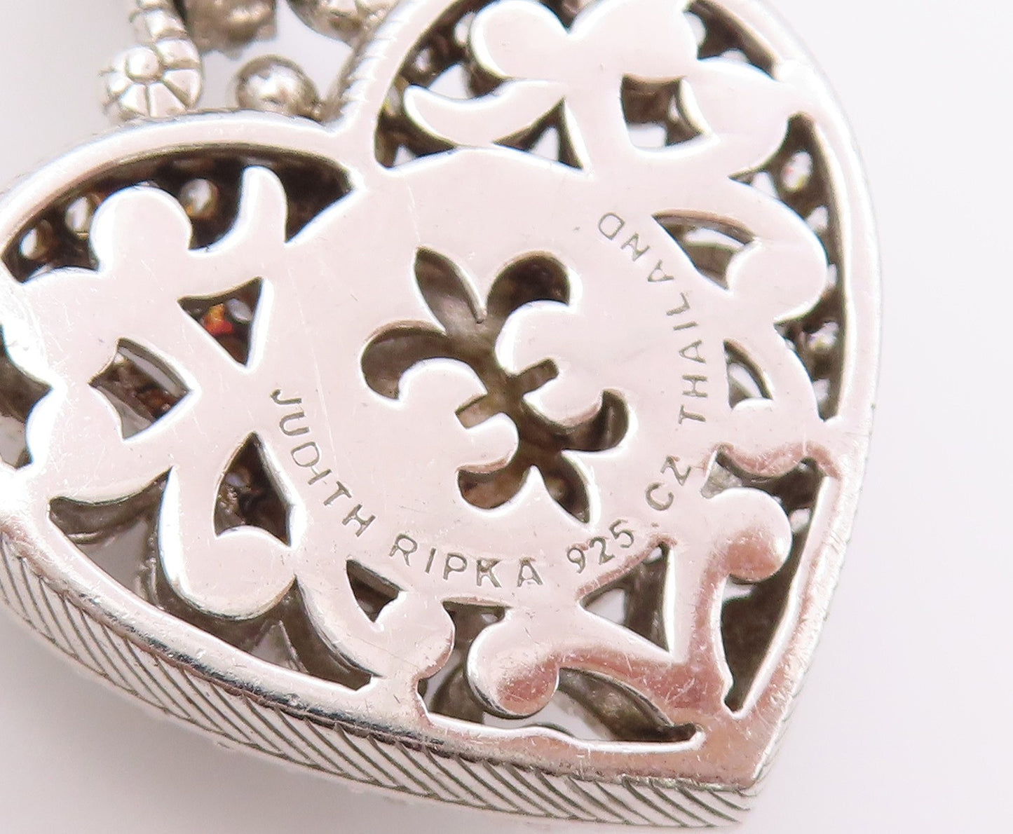 925 Sterling Silver Vintage Pendant JUDITH RIPKA Chalcedony Love Heart  PT26425