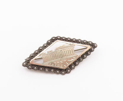 925 Sterling Silver & 10K GOLD  Vintage Historic Building Brooch Pin  BP9165
