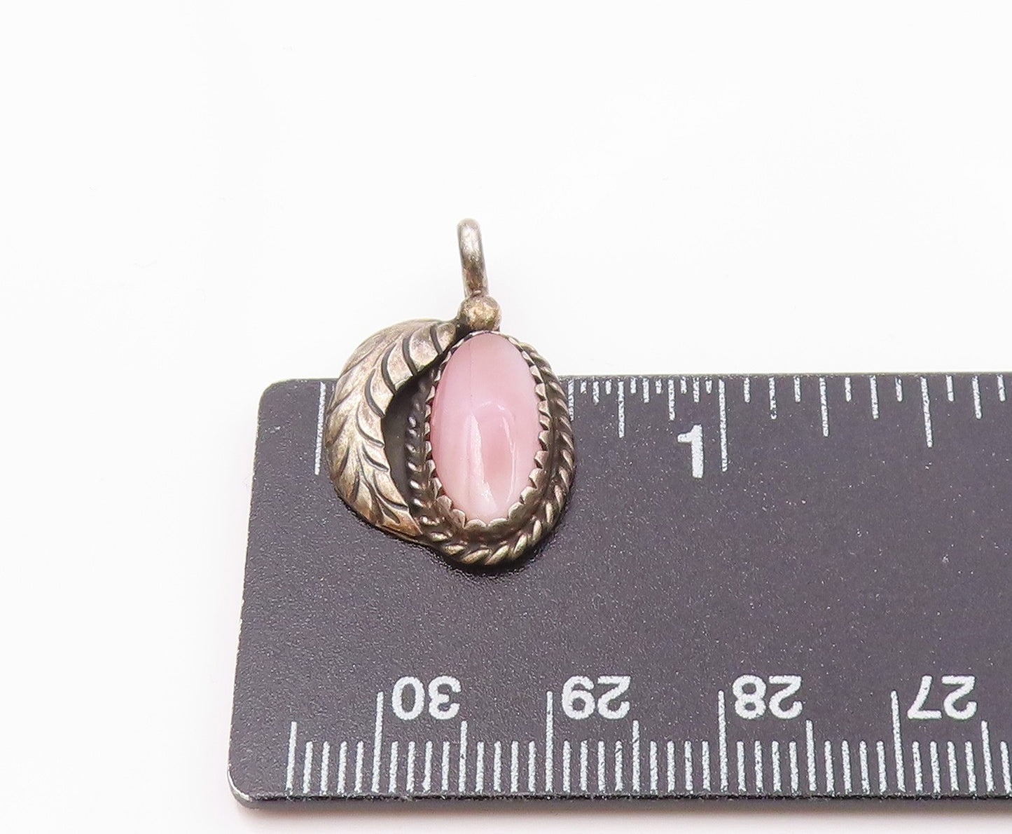 NAVAJO 925 Sterling Silver  Vintage Mother Of Pearl Feather Pendant  PT13914