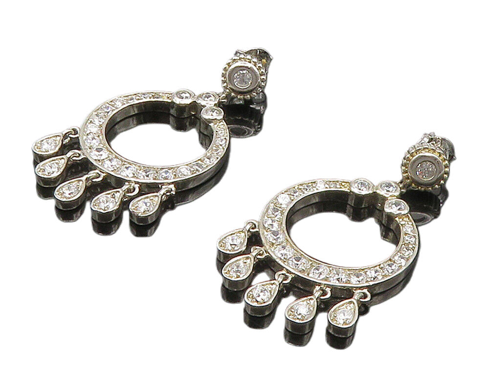 925 Sterling Silver  Shiny Cubic Zirconia Open Circle Drop Earrings  EG8034