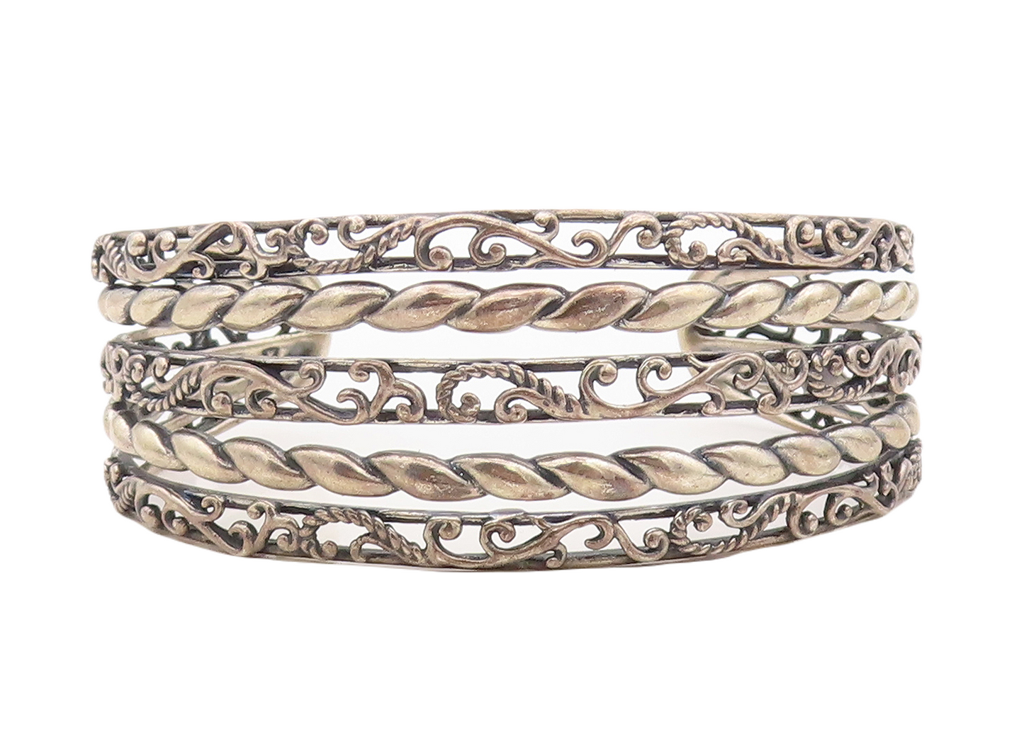 925 Sterling Silver Vintage Bracelet CAROLYN POLLACK Cutout Carved Cuff  BT10816