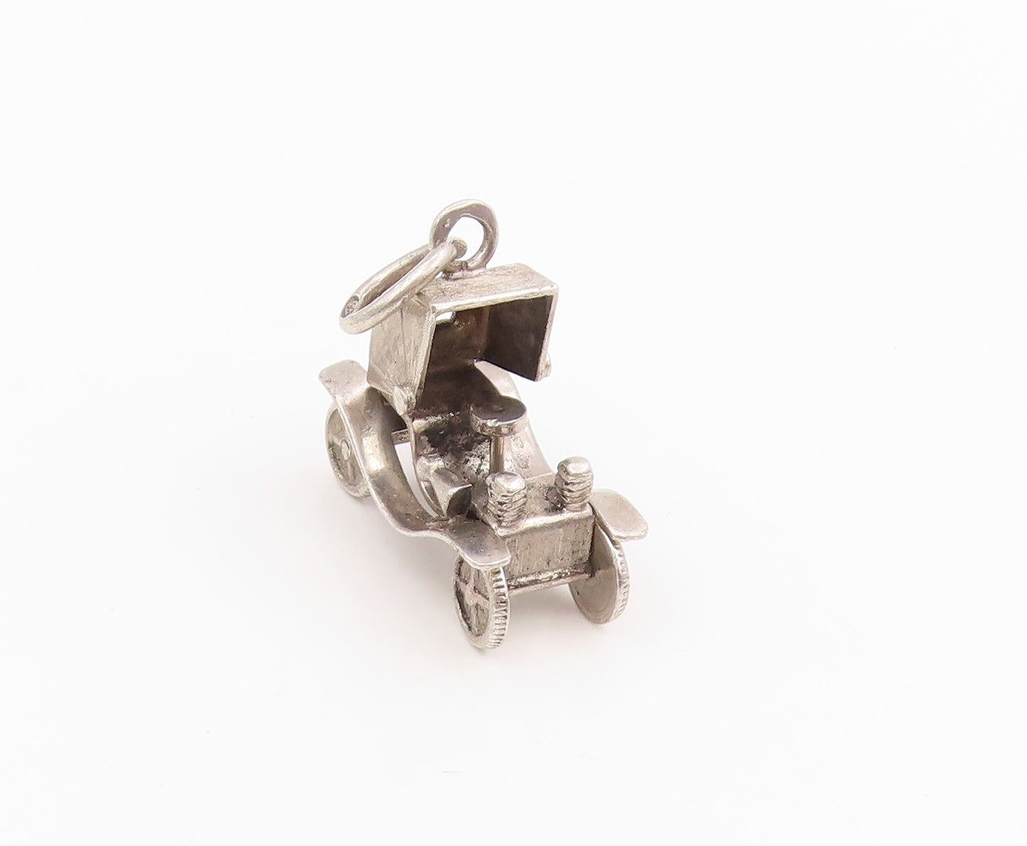 925 Sterling Silver Vintage Pendant 3D Horseless Carriage Car MOVES  PT25759