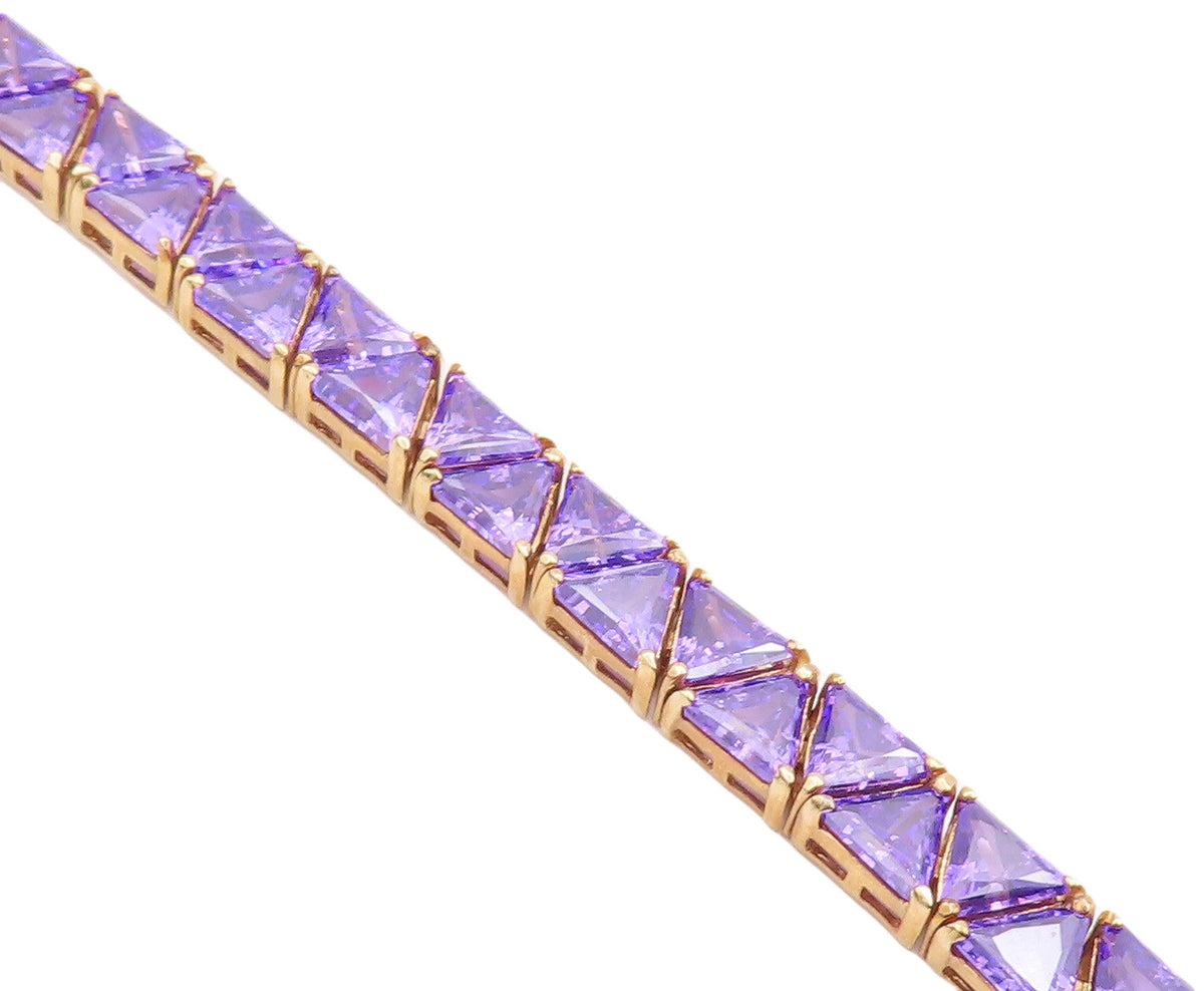 925 Sterling Silver Vintage Bracelet Gold Plated Triangle Cut Purple CZ  BT10628