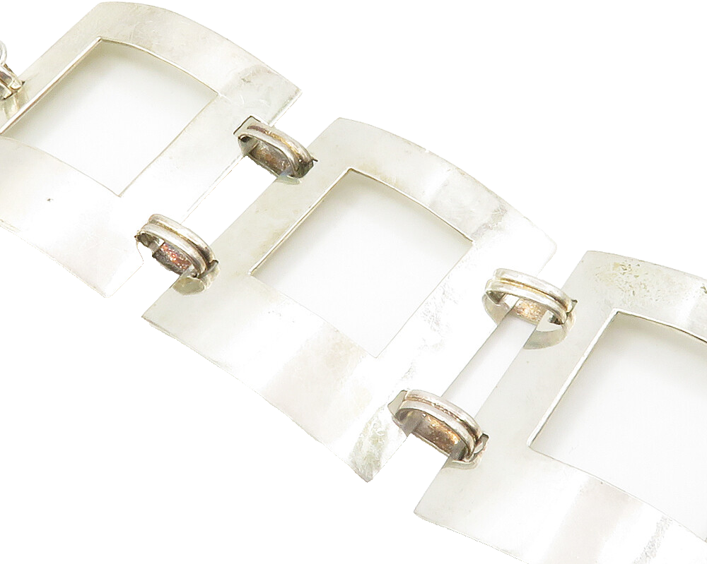 HOB MEXICO 925 Silver  Vintage Shiny Smooth Open Square Chain Bracelet  BT5489