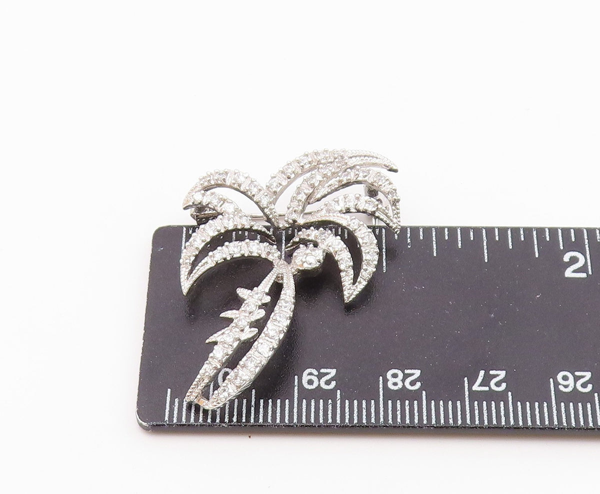 925 Sterling Silver  Vintage Shiny Topaz Island Palm Tree Brooch Pin  BP7885