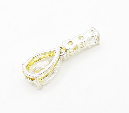 925 Sterling Silver  Sparkling Tear Drop Cubic Zirconia Pendant  PT12338