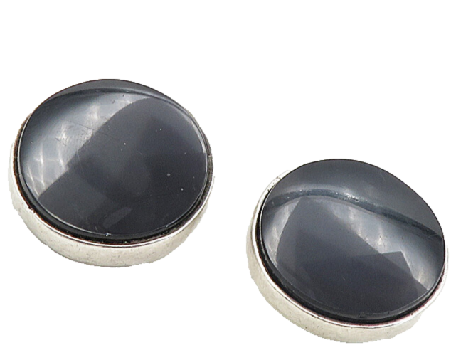 MEXICO 925 Silver  Vintage Black Onyx Non Pierce Button Drop Earrings  EG4589