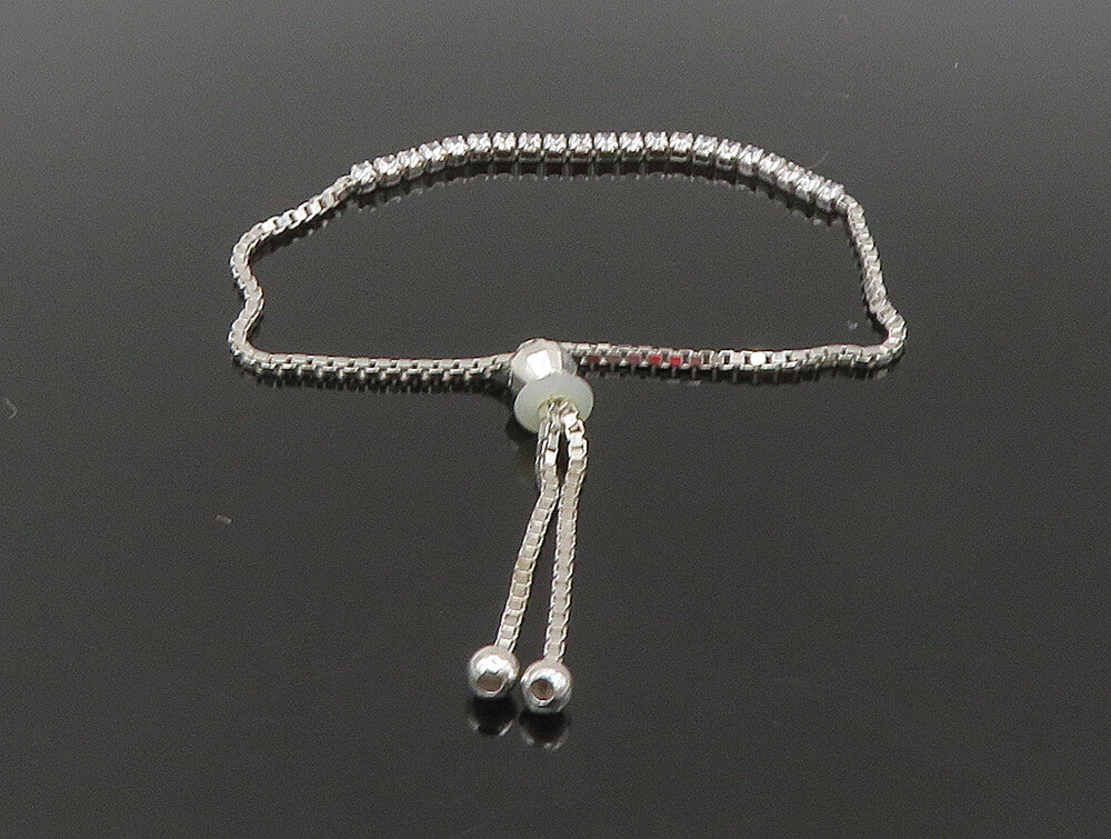 925 Sterling Silver  White Cubic Zirconia Adjustable Box Chain Bracelet  BT1108