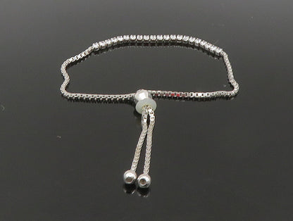 925 Sterling Silver  White Cubic Zirconia Adjustable Box Chain Bracelet  BT1108