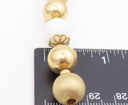 925 Sterling Silver Vintage Necklace Gold Plated White Onyx Beaded Chain  NE4731