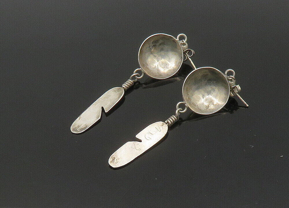 NAVAJO 925 Silver  Vintage Lapis Lazuli Feather Dangle Earrings  EG11215