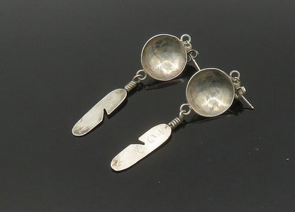 NAVAJO 925 Silver  Vintage Lapis Lazuli Feather Dangle Earrings  EG11215