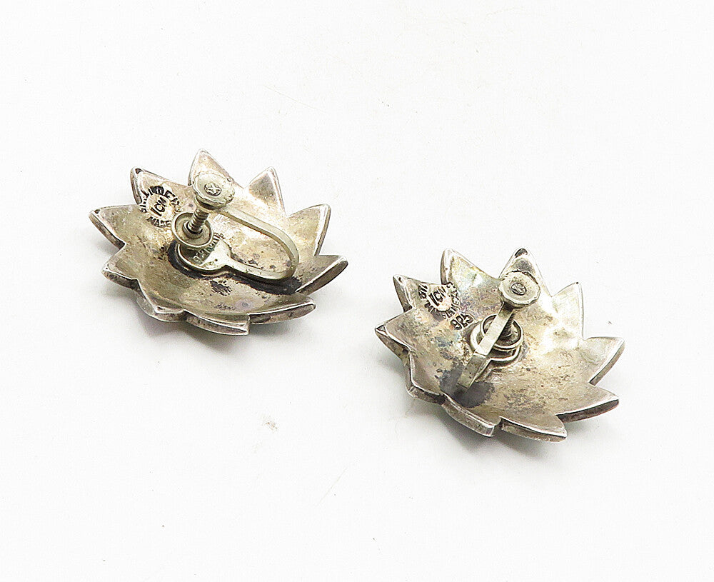 ICM MEXICO 925 Silver  Vintage Abalone Shell Floral Non Pierce Earrings EG4989
