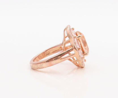 925 Sterling Silver Vintage Ring Rose Gold Plated Morganite & CZ  Sz 7.5 RG30076