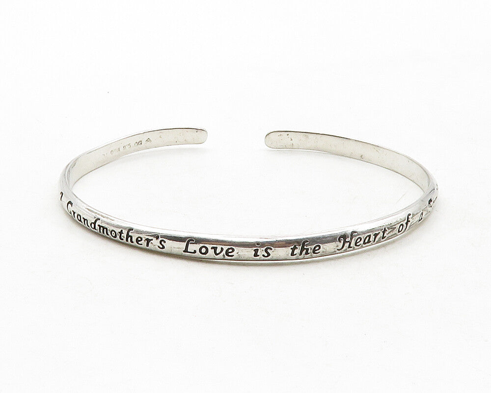925 Sterling Silver  Vintage A Grandmother's Love Quote Cuff Bracelet  BT4789
