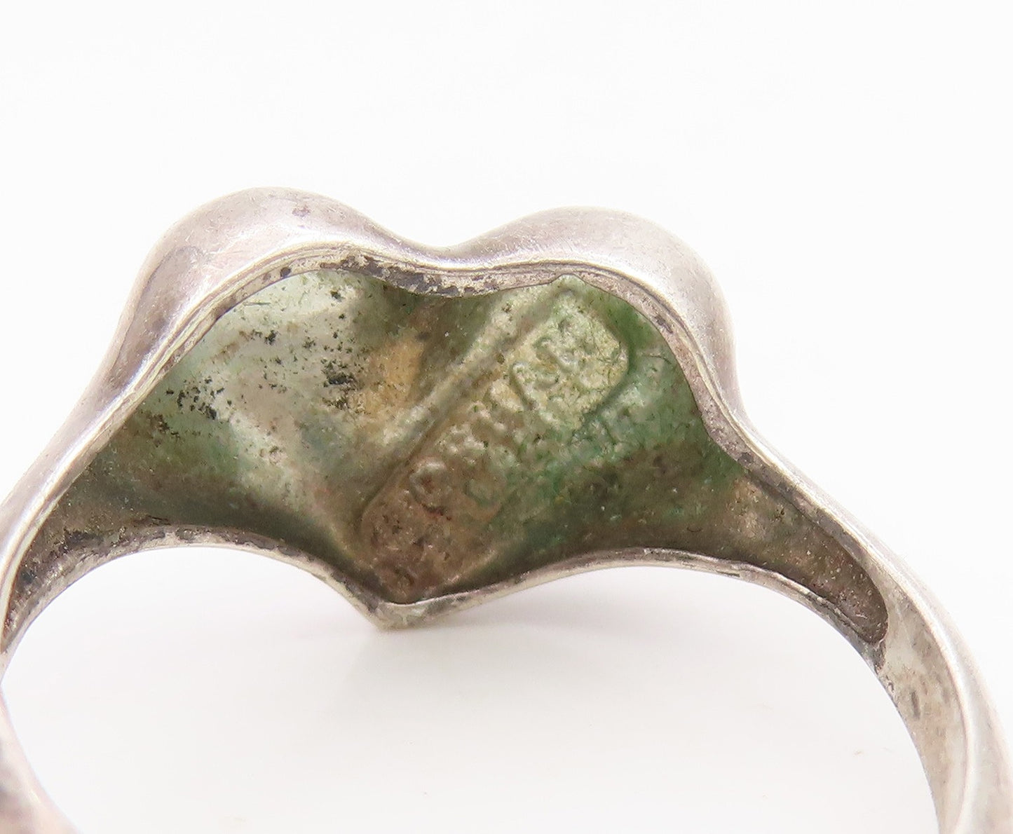 925 Sterling Silver Vintage Ring Carved Rose Floral Love Heart  Sz 8  RG34901
