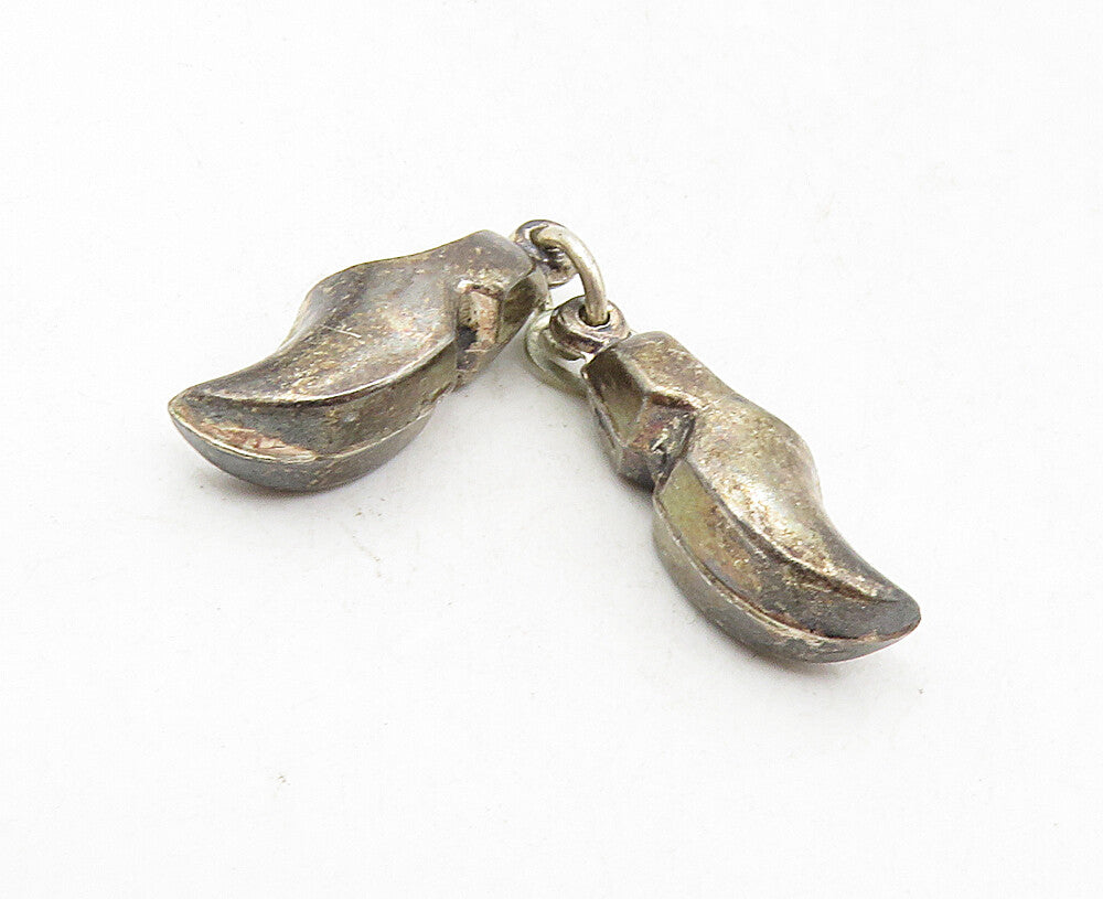925 Sterling Silver  Vintage Antique Dark Tone Petite Shoes Pendant  PT7018