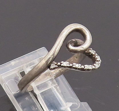 925 Sterling Silver Vintage Ring Swirled Real Diamonds Heart Sz 4.5  RG27625