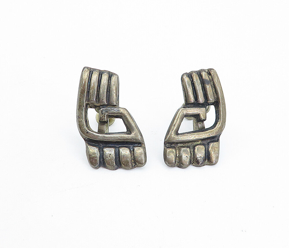 MEXICO 925 Sterling Silver  Vintage Dark Tone Non Pierce Earrings  EG2318