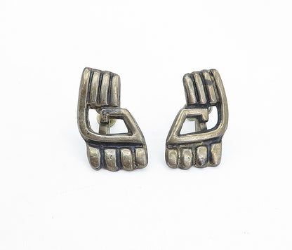 MEXICO 925 Sterling Silver  Vintage Dark Tone Non Pierce Earrings  EG2318