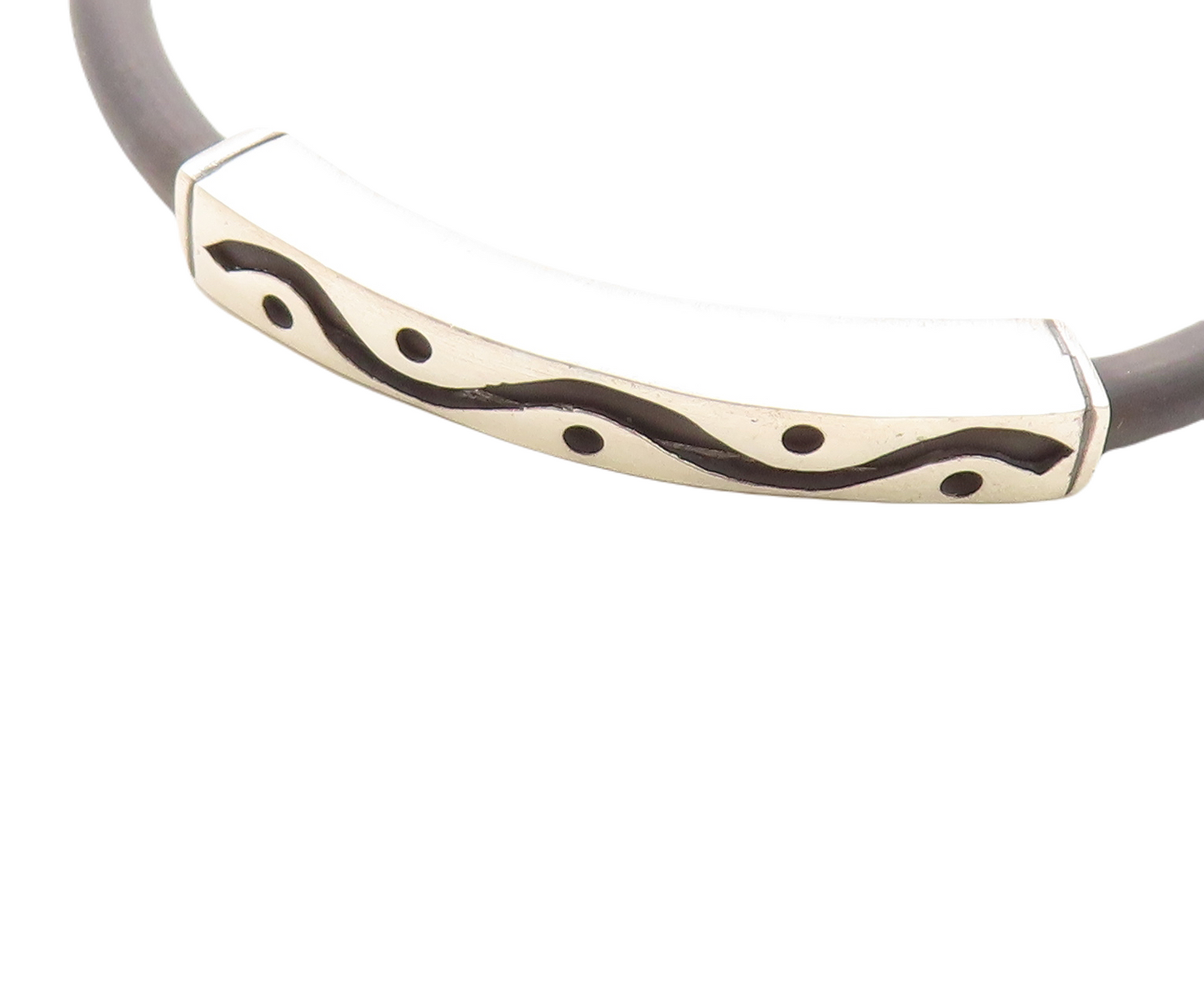 925 Sterling Silver  Swirl Dot Cutout Design Flexible Rubber Bracelet  BT1475