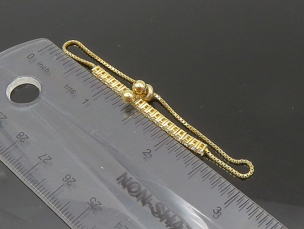 Gold Over 925 Silver  Cubic Zirconia Adjustable Child Box Chain Bracelet BT1101
