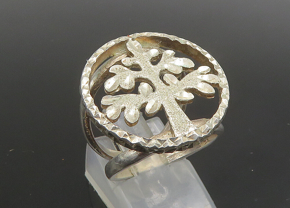 925 Sterling Silver  Vintage Shiny Diamond Cut Tree Band Ring Sz 7.5  RG23409