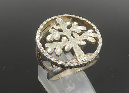 925 Sterling Silver  Vintage Shiny Diamond Cut Tree Band Ring Sz 7.5  RG23409