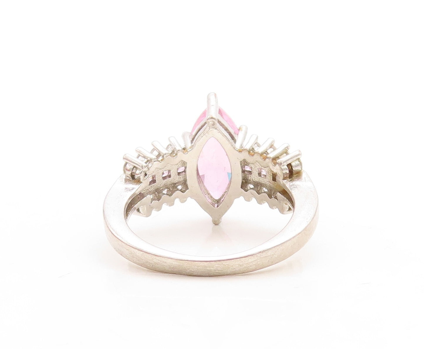 925 Sterling Silver Vintage Ring Marquise Cut Pink & White CZ   Sz 8  RG31494