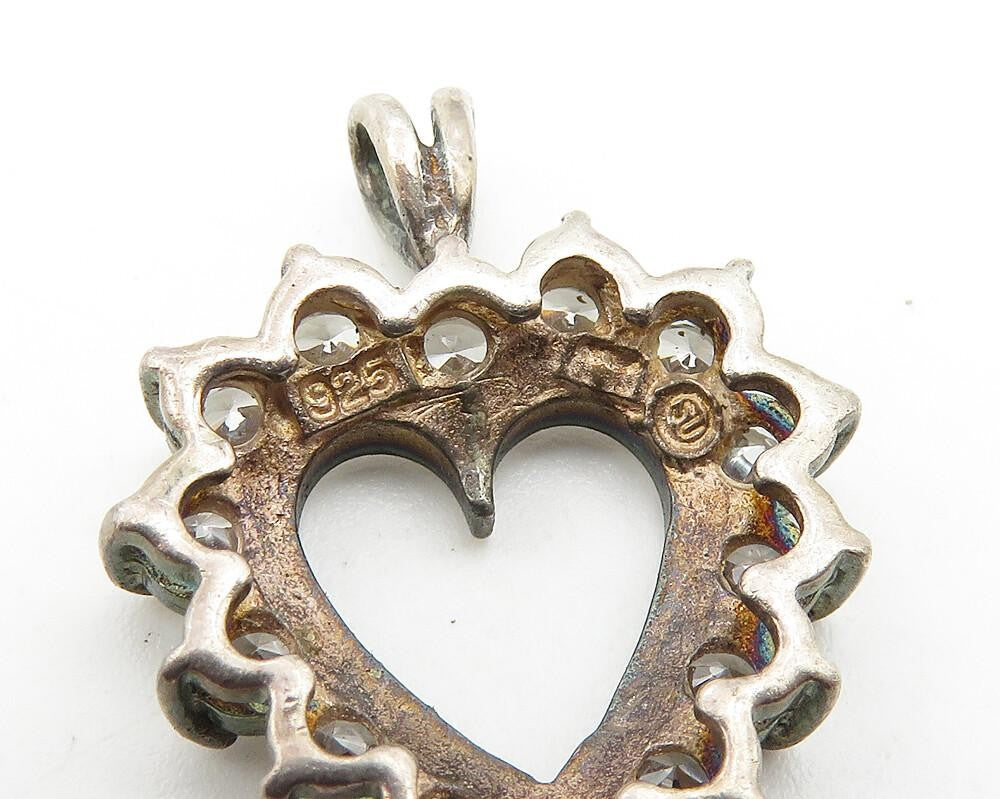 925 Sterling Silver   Vintage Topaz Dark Tone Love Heart Drop Pendant  PT8309