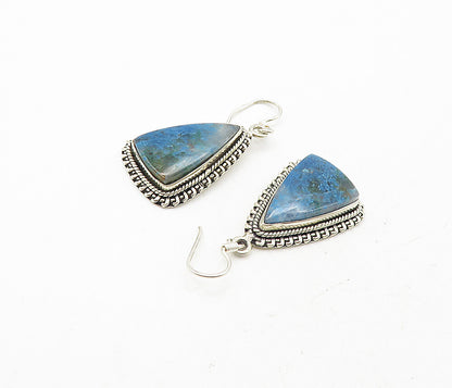 925 Sterling Silver  Vintage Blue Agate Triangle Twist Dangle Earrings  EG3911