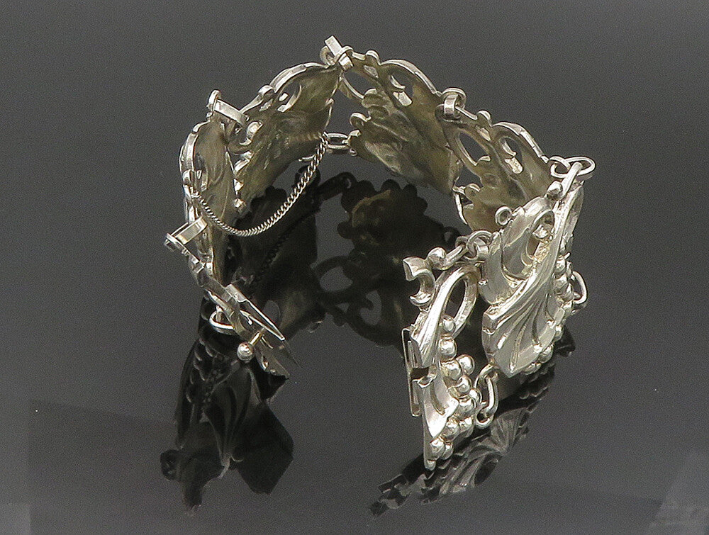 VIKINGCRAFT 925 Silver  Vintage Shiny Leaf Vine & Grapes Bracelet  BT9357