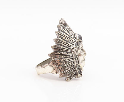 925 Sterling Silver Vintage Ring SILVER CLOUD Onyx Native Chief  Sz 11  RG35353