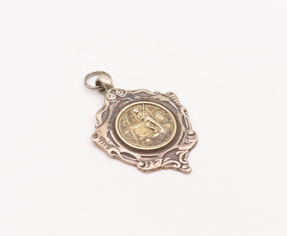925 Sterling Silver Vintage Pendant Antique Carved Soldier On Field PT23428