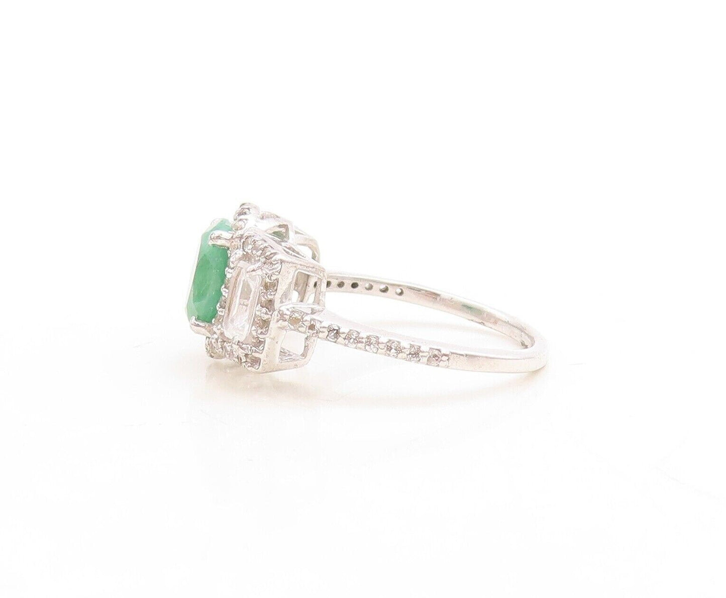 925 Sterling Silver Vintage Ring Real Emerald Inlay Topaz   Sz 7.5  RG30084