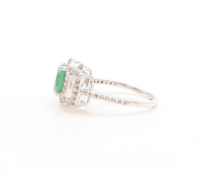 925 Sterling Silver Vintage Ring Real Emerald Inlay Topaz   Sz 7.5  RG30084